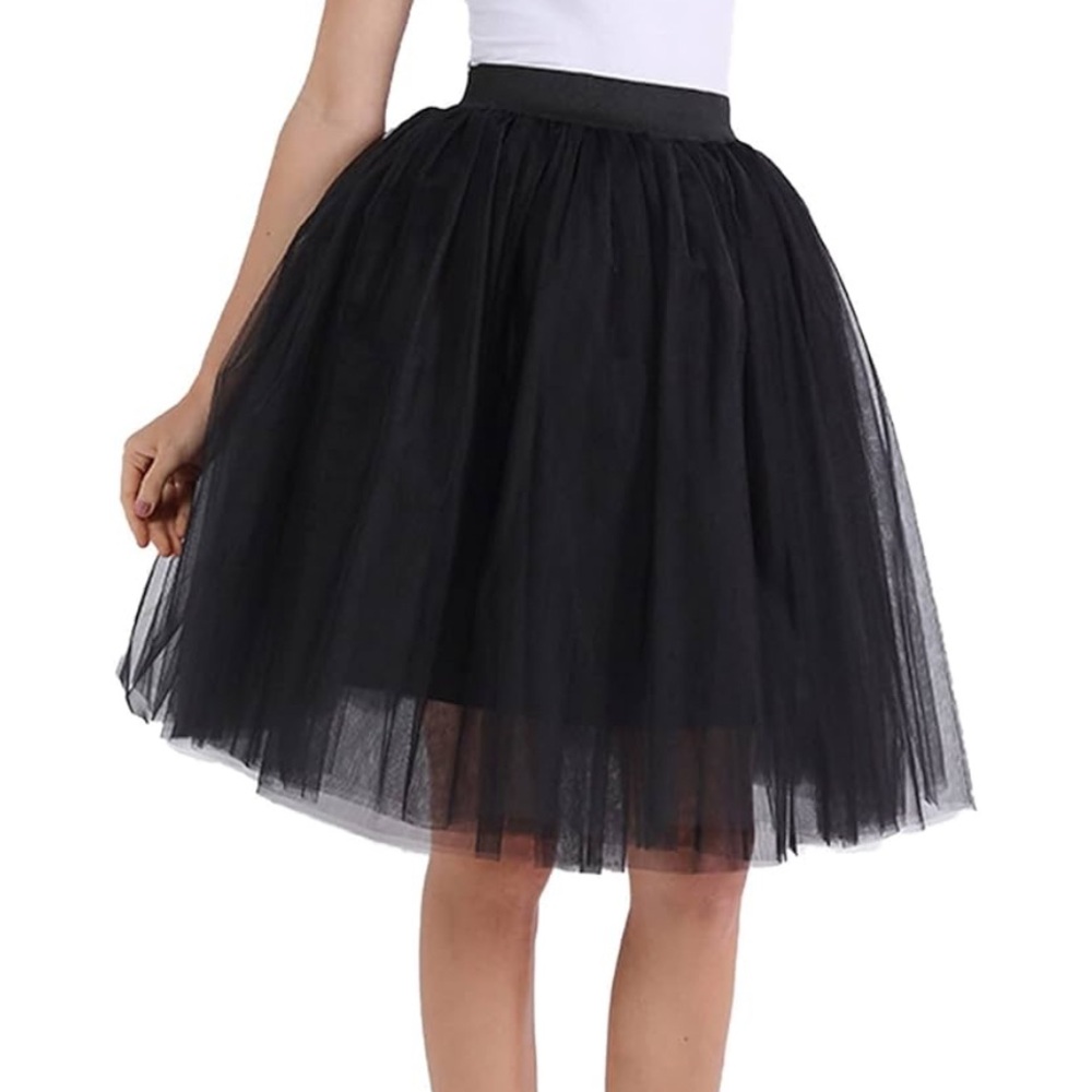 New Girls Black Knee Length Tulle Skirt / Large